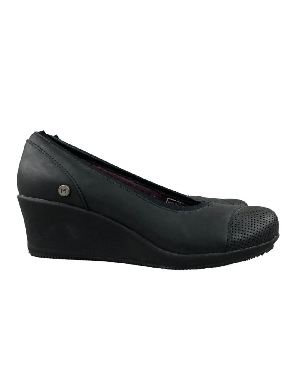 Mozo Women's Size 8 Gardena Black Leather Closed Toe Slip On High Heel Wedges